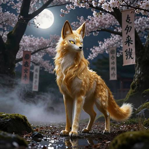 Golden Kitsune Guardian in Sakura Grove