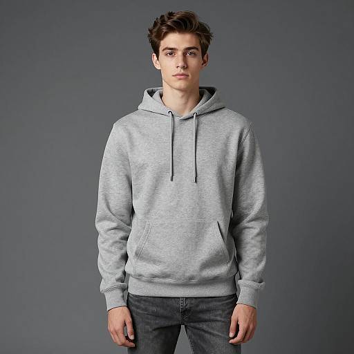 Young Man in Gray Hoodie and Jeans