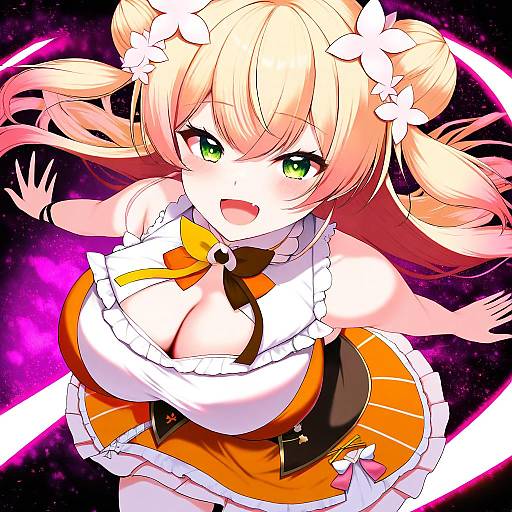 Illustration of Momosuzu nene (1st costume), hololive in the style of Okuri banto