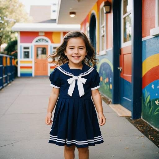 Smiling Toddler in Navy Blue Sailor Dress