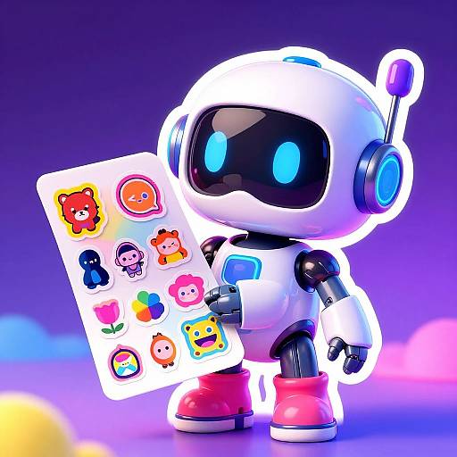 Futuristic Cute Robot Sticker Design
