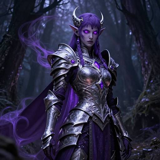Purple Drow Warrior in Mystical Forest