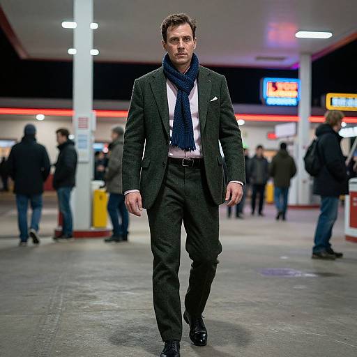 Confident Man in Stylish Suit at Rest Stop