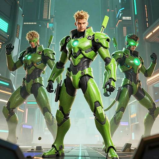 Cyberpunk Green Characters in Neon City