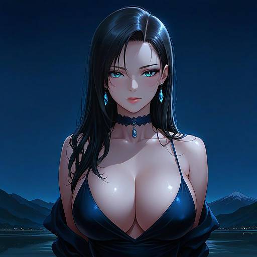 Elegant Girl with Dark Mountain Backdrop