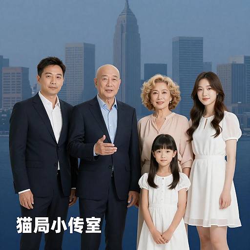 Family Portrait Against Cityscape Background