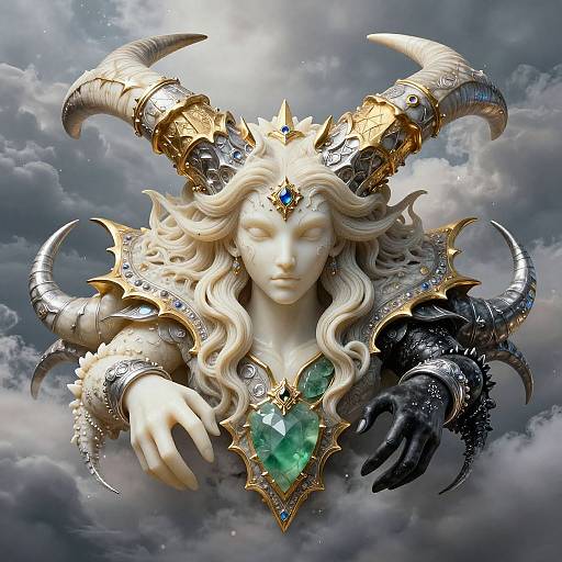 Ivory and Jade Gothic Fantasy Sculpture