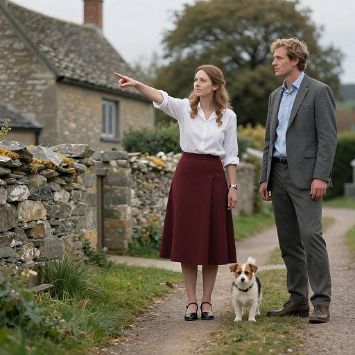 Charming Rural Scene with Cottage and Figures