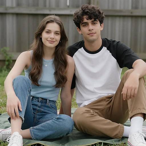 Young Couple Sitting Outdoors on Blanket