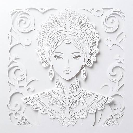 Intricate White Paper Cutout Portrait