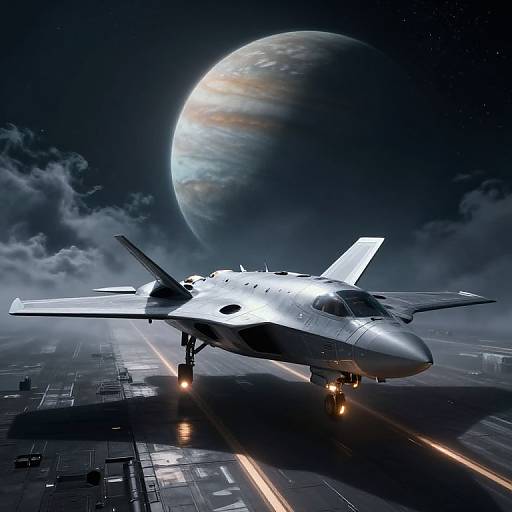 Futuristic Jet Fighter Landing Scene