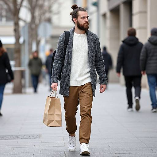 Bearded Man with Topknot in City