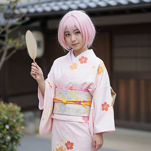 Sakura Kimono Woman Outdoors