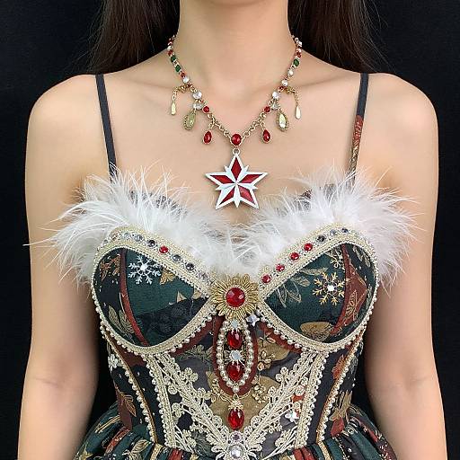 Christmas-Themed Woman in Elaborate Dress