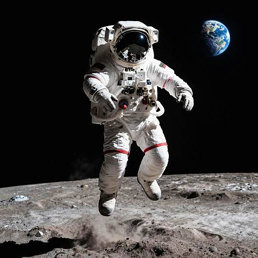 Astronaut Mid-Air Jump on Moon