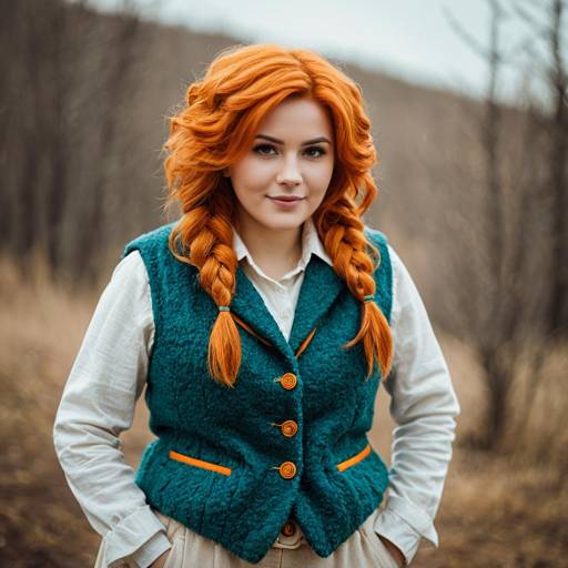 Woman in Cozy Rustic Outfit with Orange Braided Hair