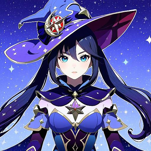 Illustration of Mona (pact of stars and moon) (genshin impact), genshin impact in the style of Suisogenshi