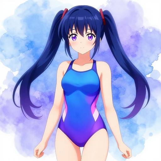 Anime Girl in Colorful Swimsuit