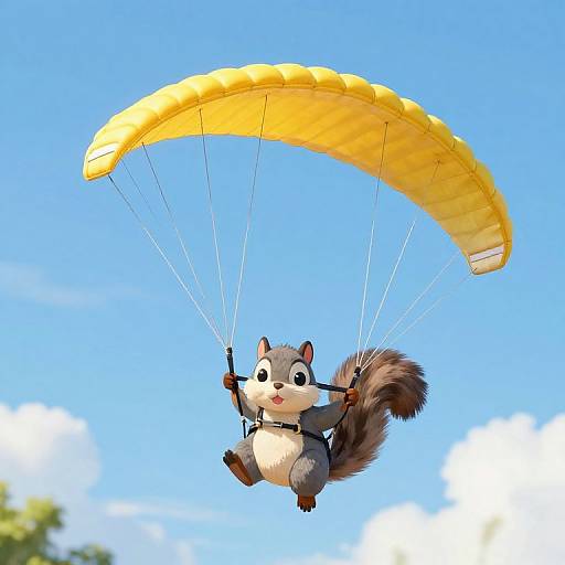 Cartoon Flying Squirrel on Paraglider