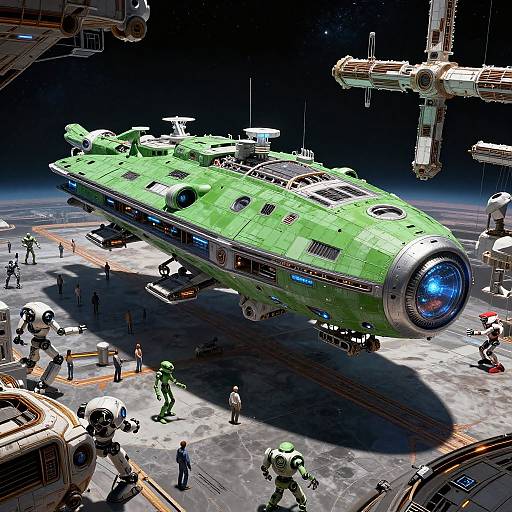 Massive Green Spaceship at Space Station