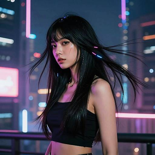 Cyberpunk Woman in Neon Cityscape
