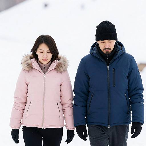 Winter Walk of Two People in Cozy Attire
