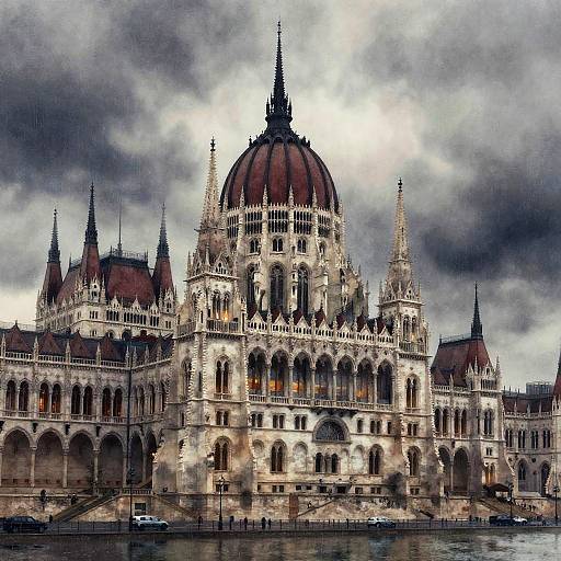 Watercolor Art Nouveau Edifice in Budapest