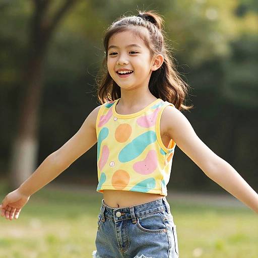 Tween Girl in Bright Crop Top Outdoors