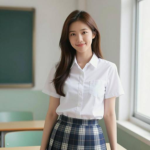 Smiling Asian Woman by the Window