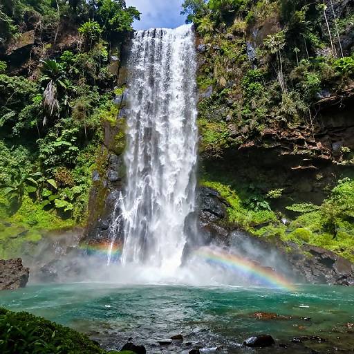 Colossal Tropical Waterfall with Rainbow