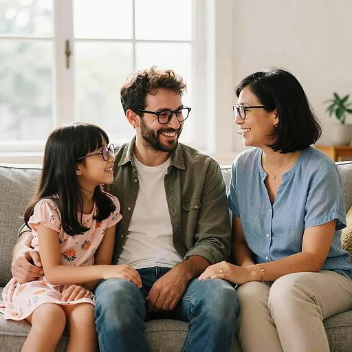 Happy Family on Gray Couch