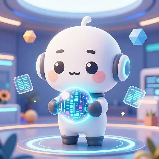 Chibi AI Assistant in Neon Futurism