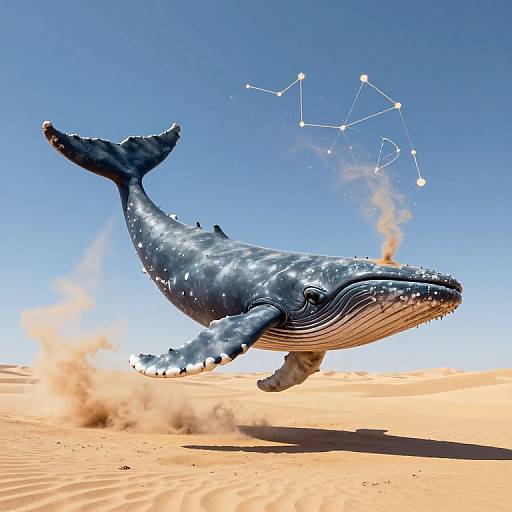 Surreal 3D Whale in Desert Sky