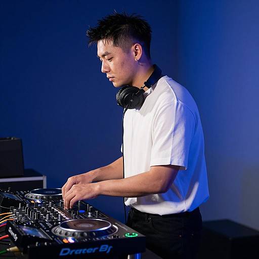 Dynamic DJ in Blue Lighting