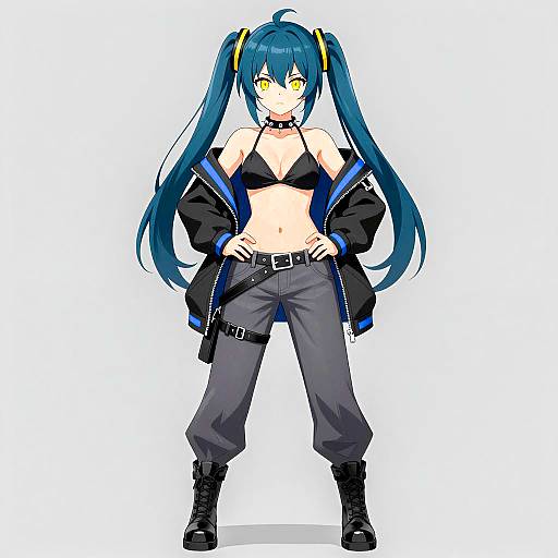 Confident Anime Girl in Stylish Outfit