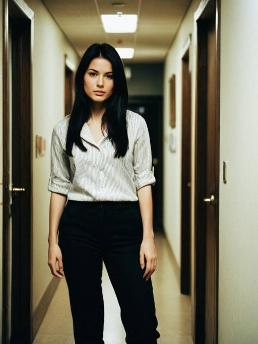 Brown-Haired Woman in Hallway