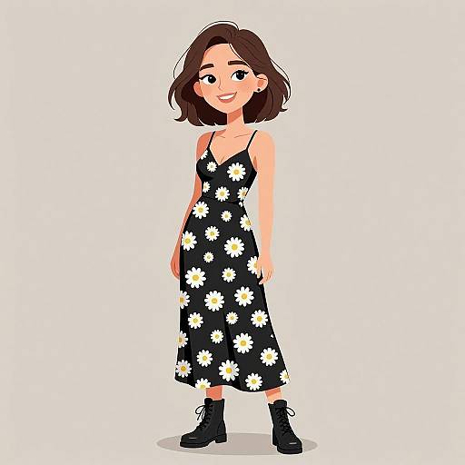 Smiling Woman in Grunge Floral Dress
