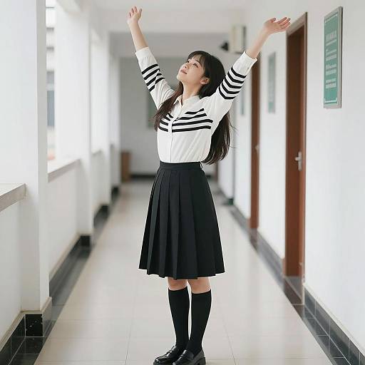 Stylish Asian Woman in Bright Hallway