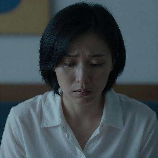 Introspective Asian Woman in Dim Light