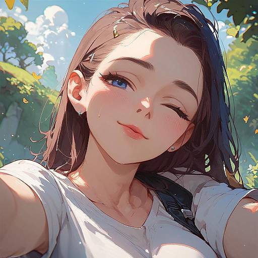 Winking Smug Anime Girl Selfie