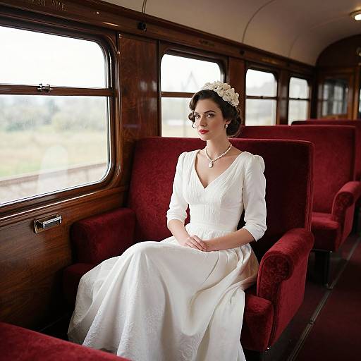 Elegant Woman in Vintage Train Car