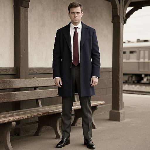 Confident Man at Rustic Train Station
