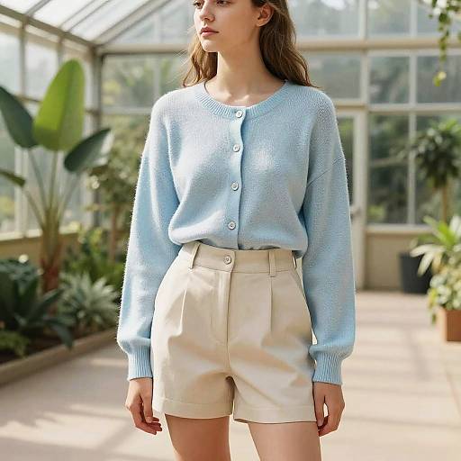 Teen Girl in Pastel Cardigan Greenhouse