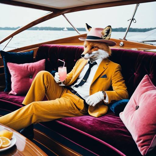 Anthropomorphic Fox Relaxing on Yacht