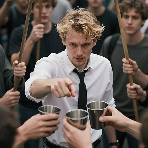 Dramatic Scene with Blond Man and Crowds