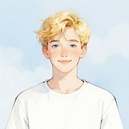 Soft Watercolor Portrait of Teen Boy