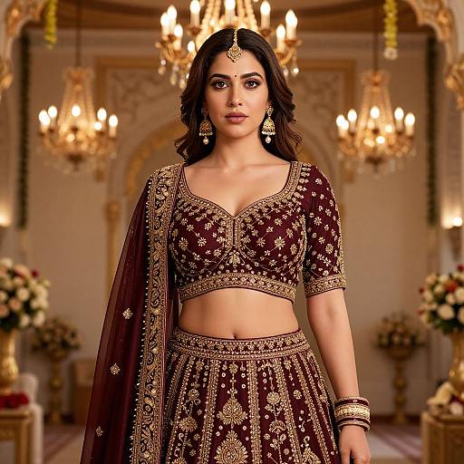 Elegant Woman in Maroon Lehenga