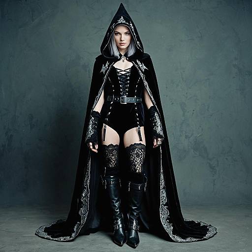 Athletic Witch in Elegant Velvet Cloak