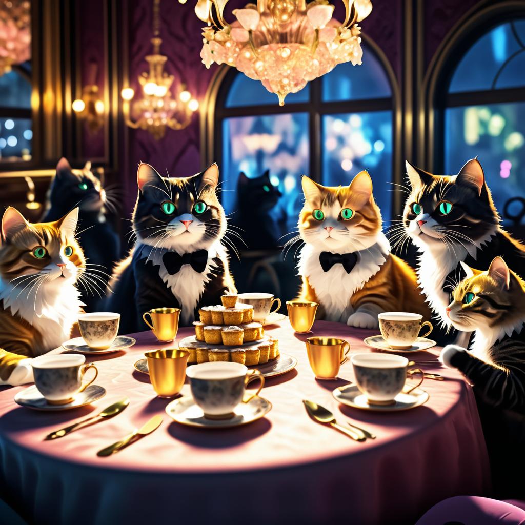 Elegant Cats Enjoying a Tea Party