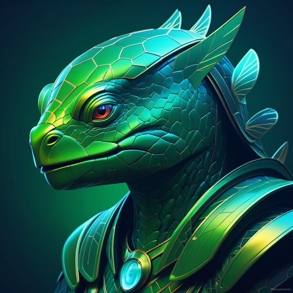 Intricate Retro Portrait of Humanoid Turtle